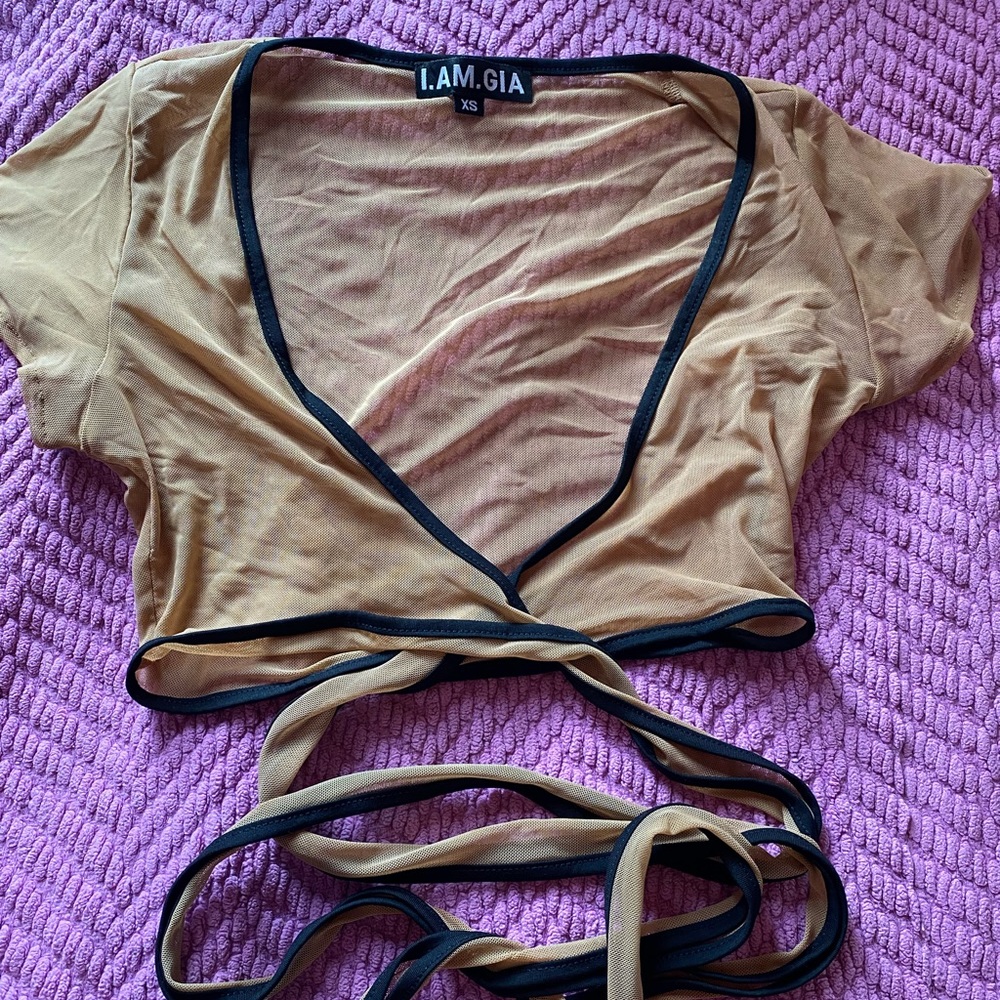 Nude I am gia wrap crop top